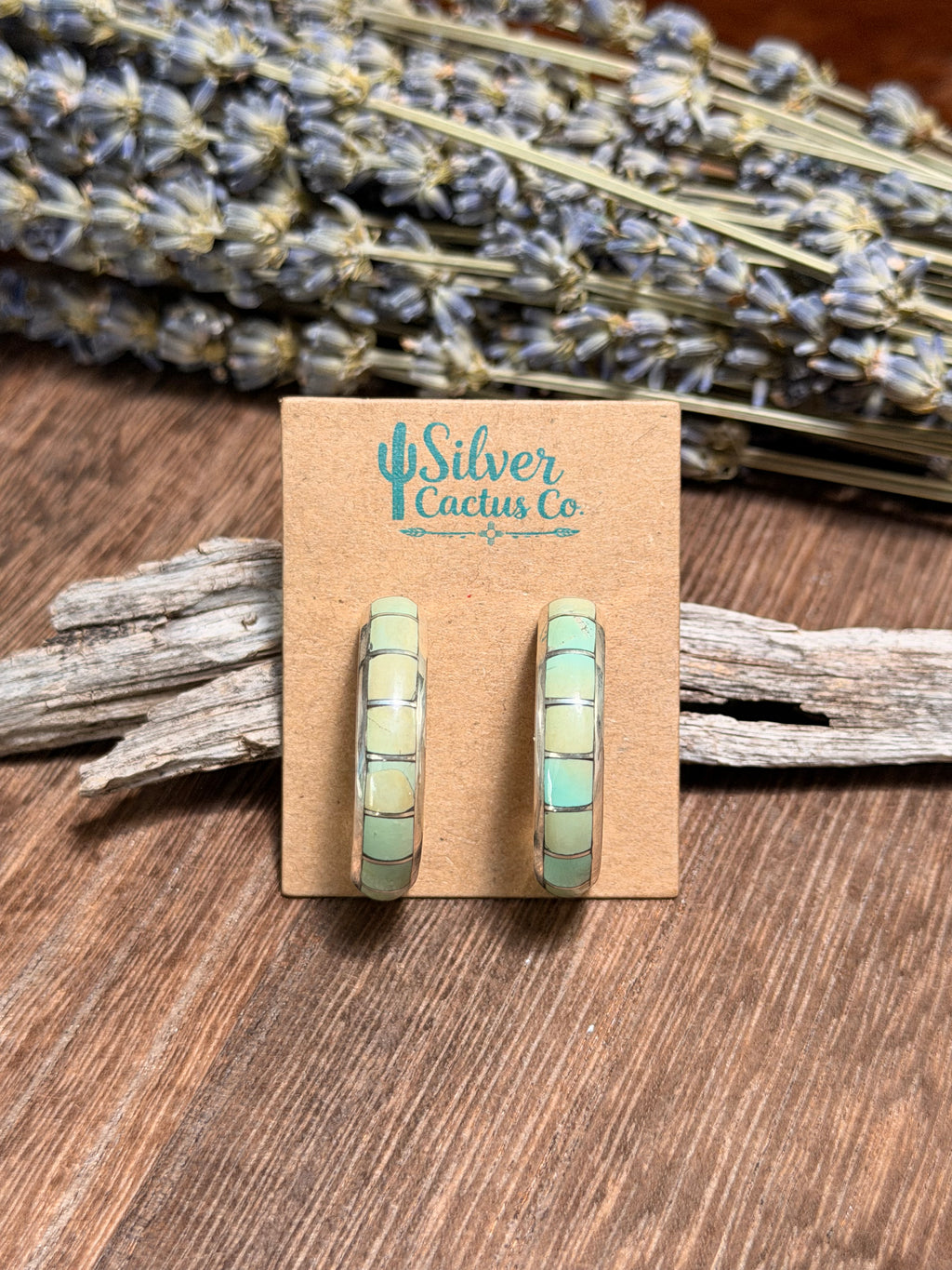 Zuni Turquoise Tile Hoop Earrings
