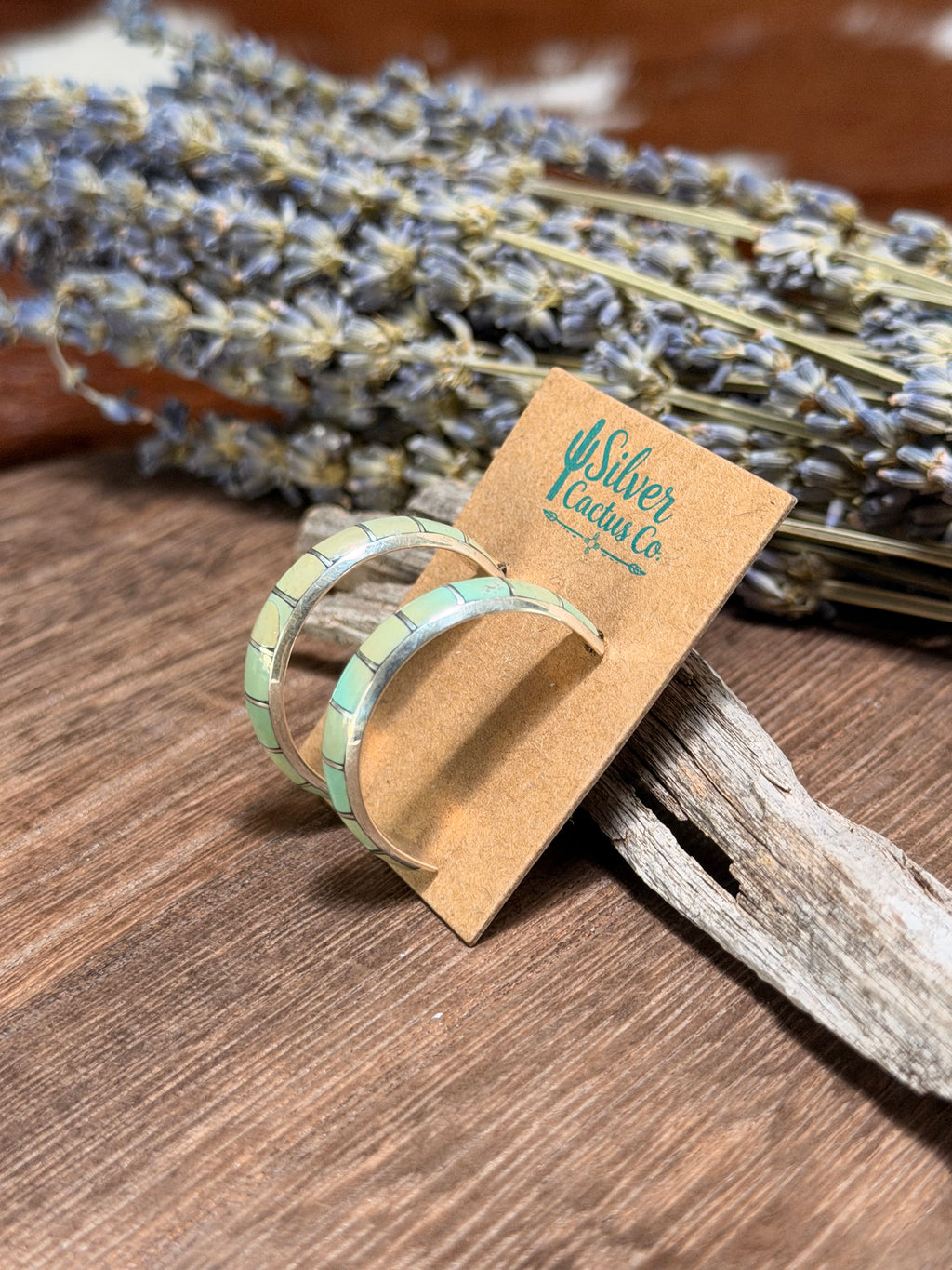 Zuni Turquoise Tile Hoop Earrings