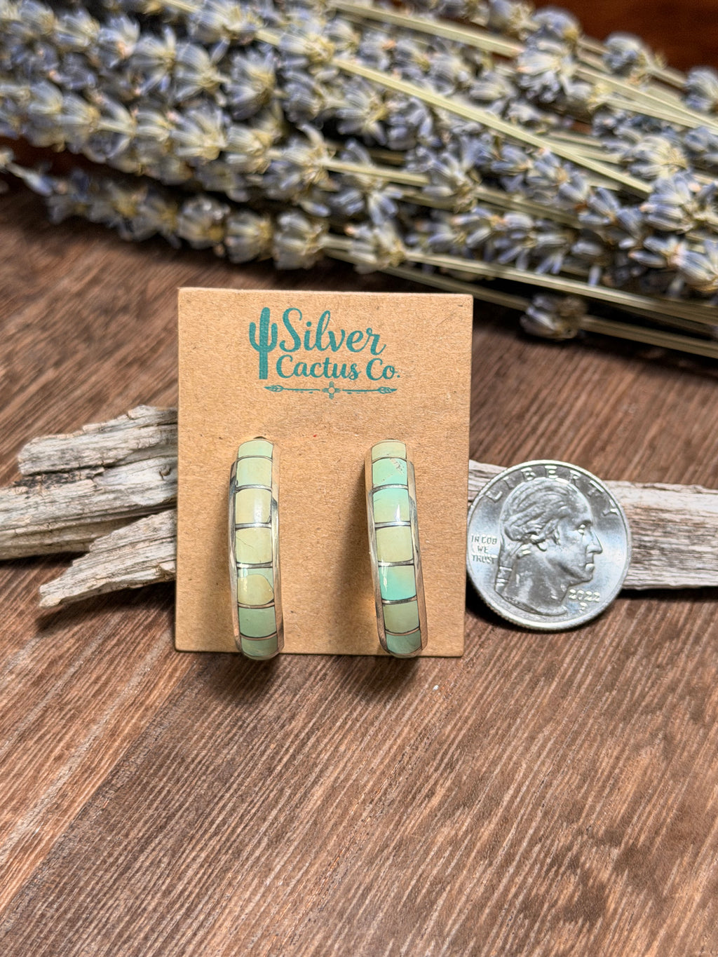 Zuni Turquoise Tile Hoop Earrings