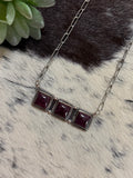 Purple Spiny 3 stone bar necklace