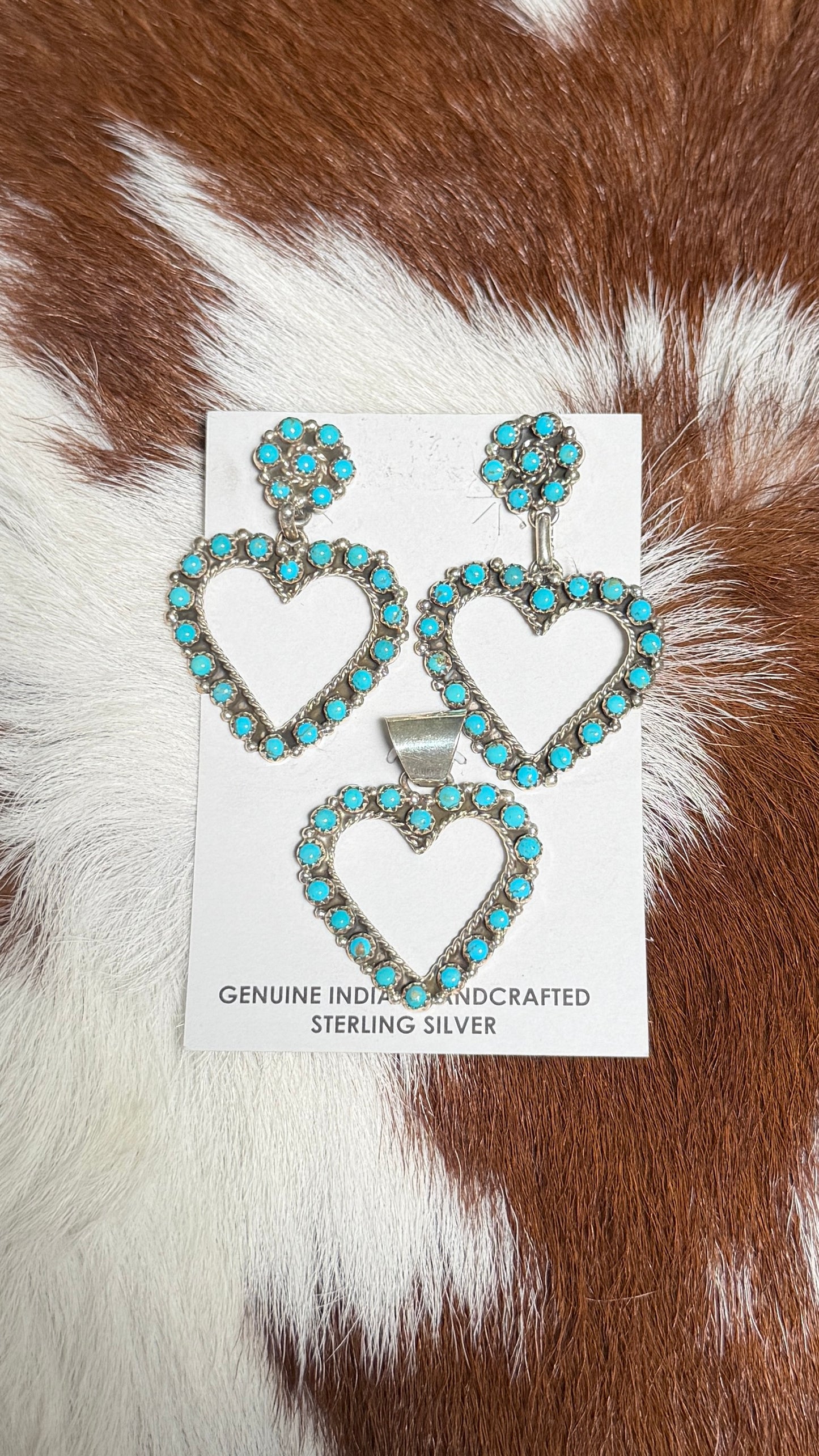 Native made Turquoise hearts set