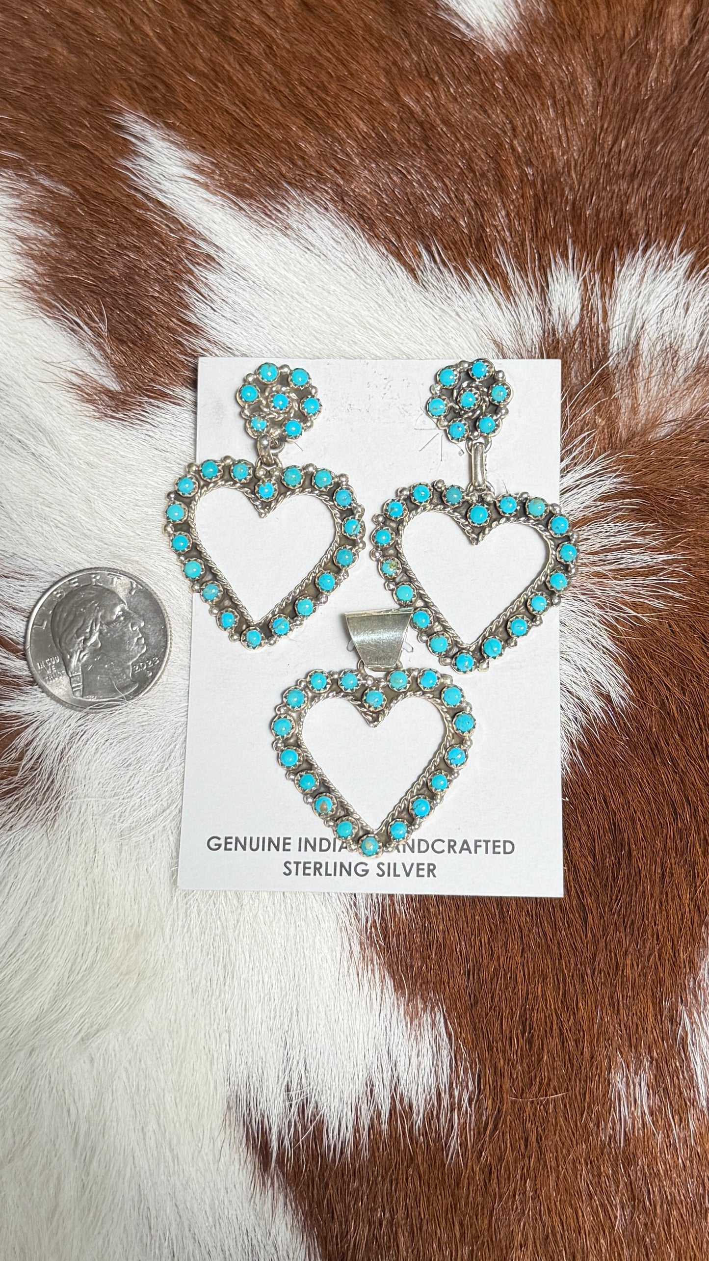 Native made Turquoise hearts set