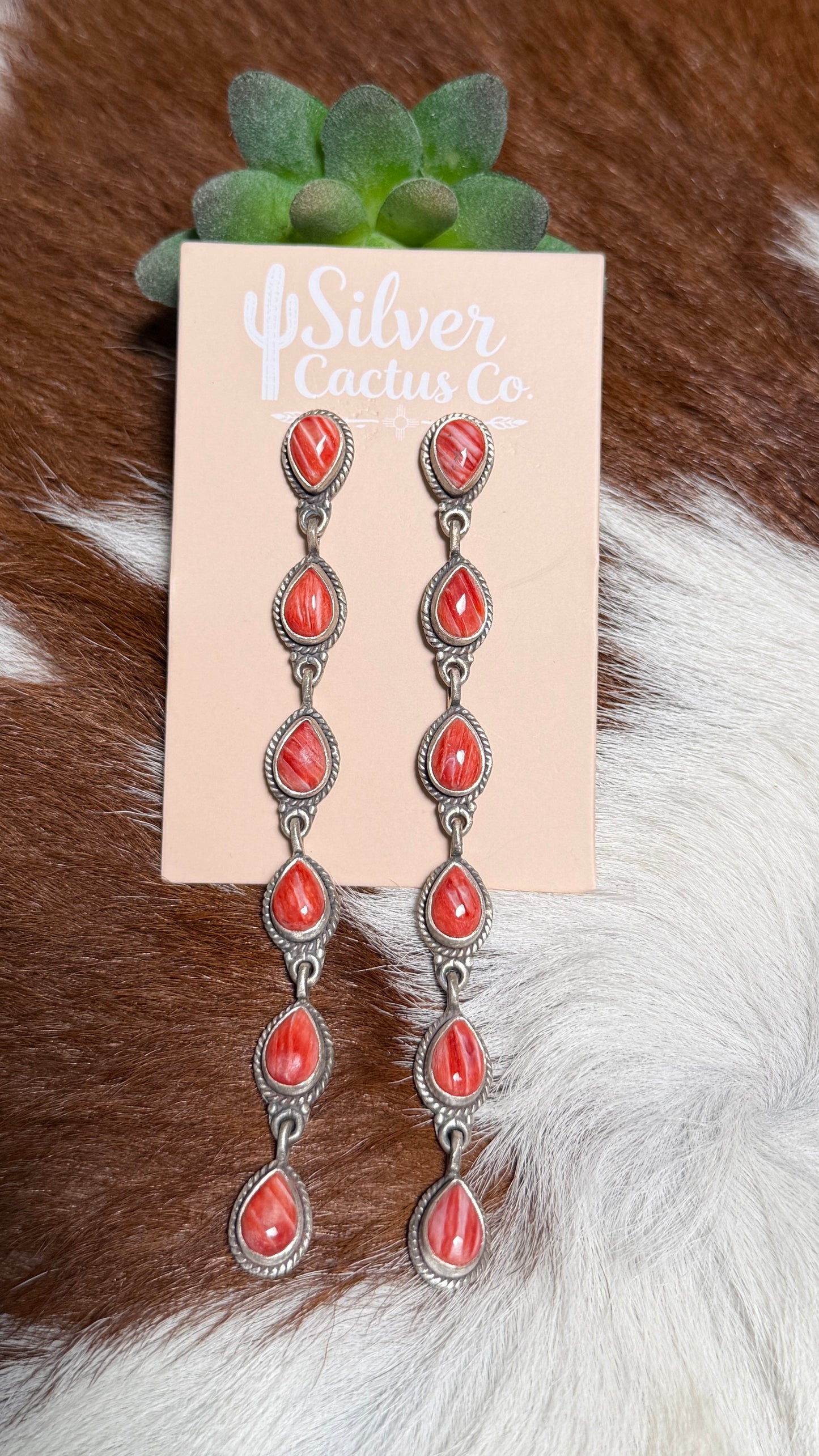 Red Spiny Dangle Earrings