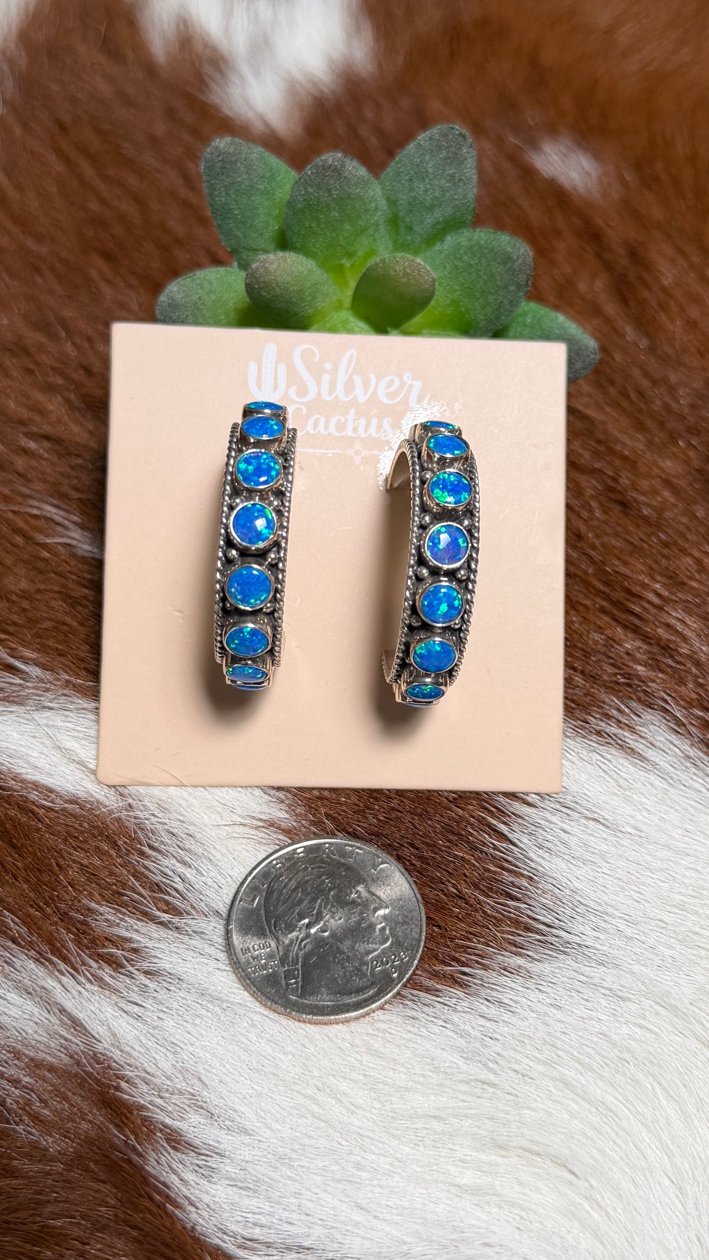 Blue Opal Hoop Earrings