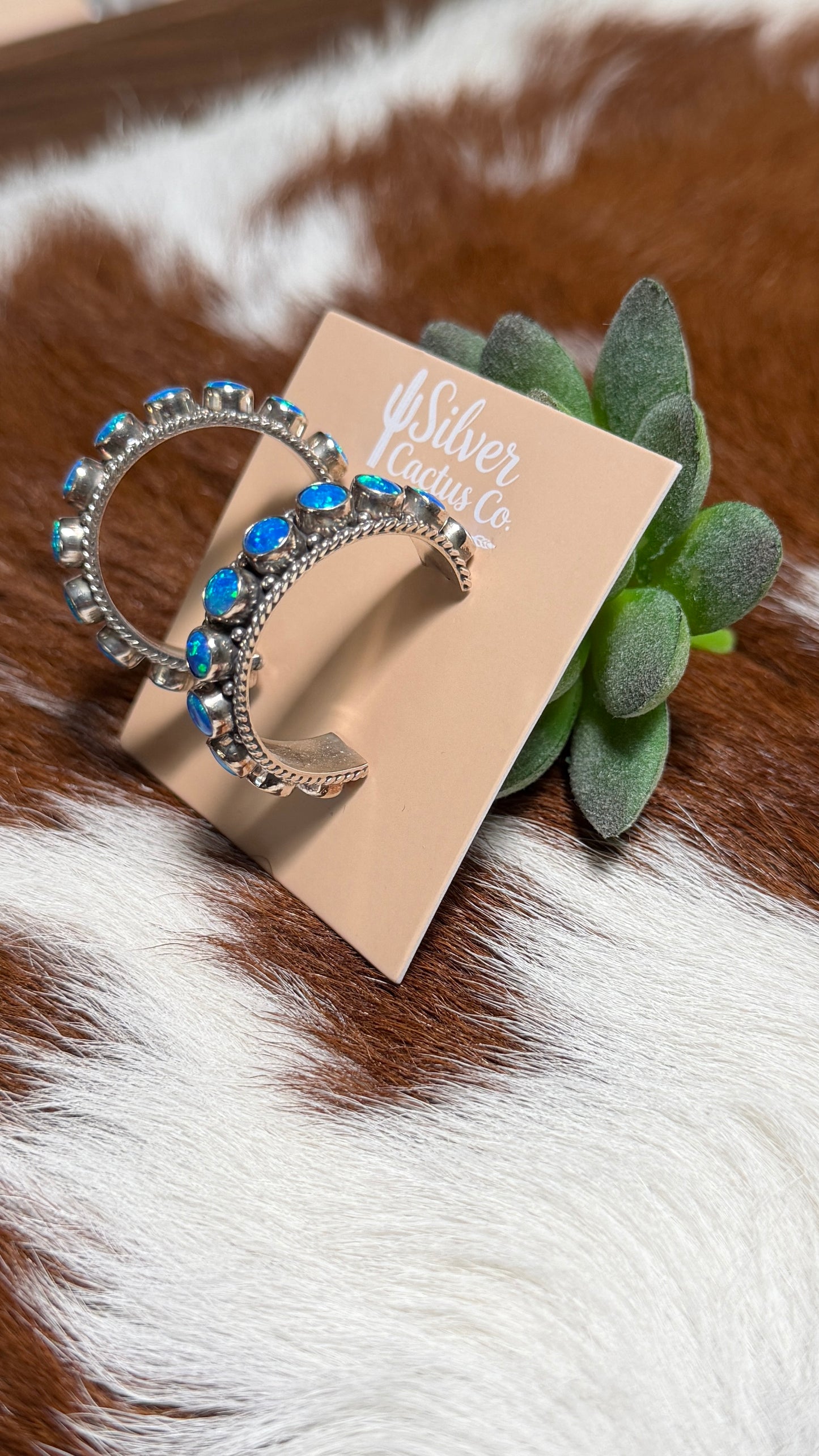 Blue Opal Hoop Earrings