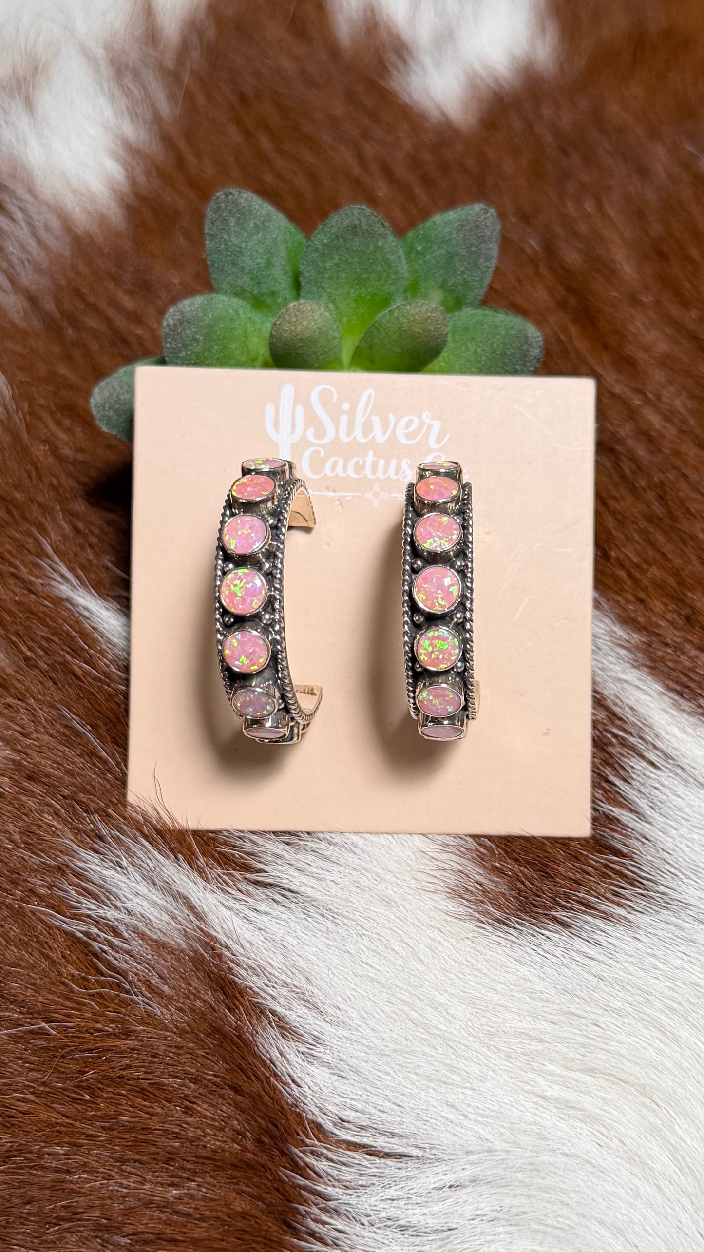 Pink Opal Hoop Earrings