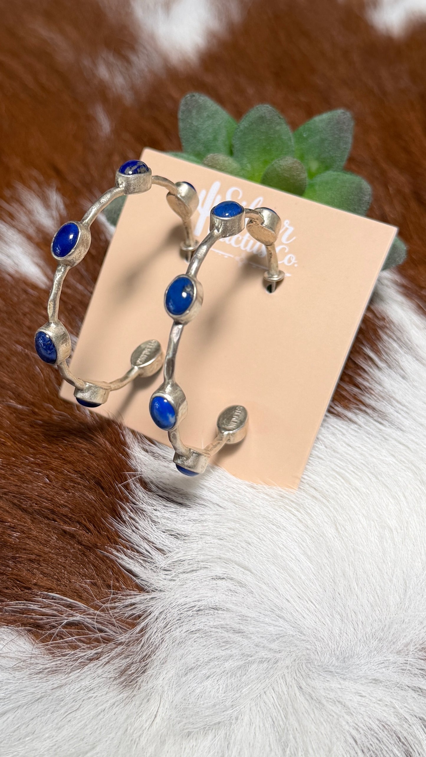 Blue Lapis Hoop Earrings