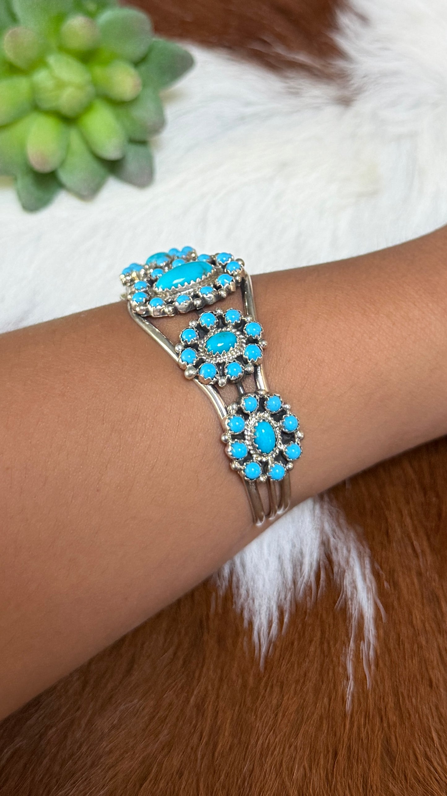 Native made Turquoise clusters cuff